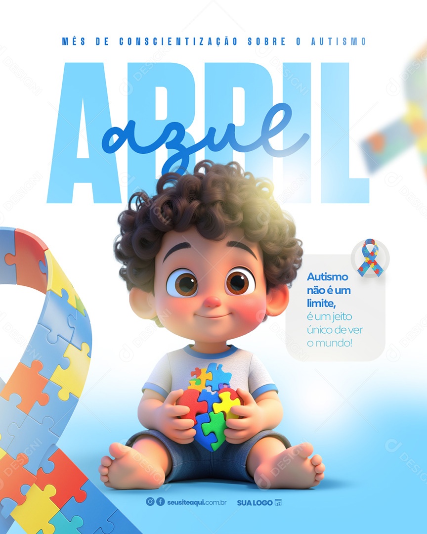 Abril Azul Mês de Conscientização Autismo Social Media PSD Editável
