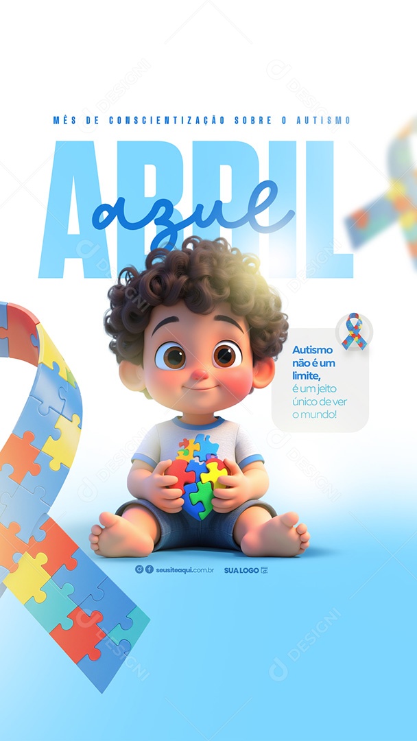 Story Abril Azul Mês de Conscientização Autismo Social Media PSD Editável