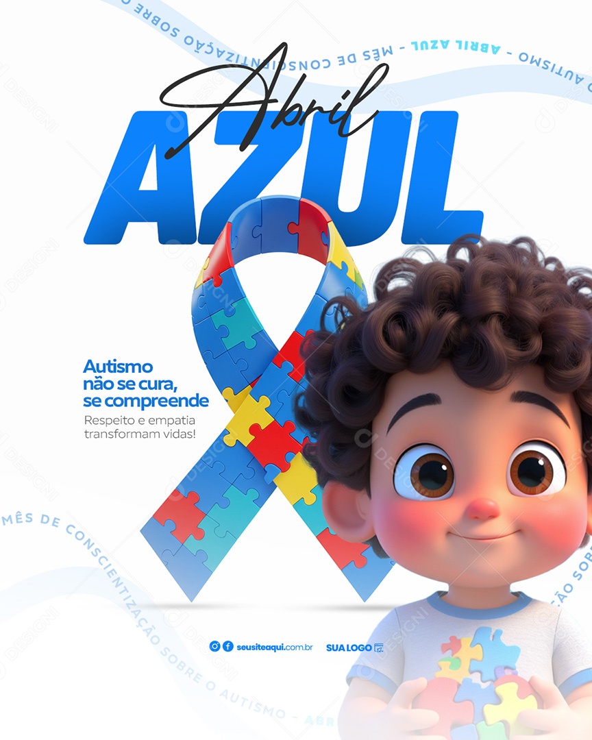 Abril Azul Mês de Conscientização Autismo Social Media PSD Editável