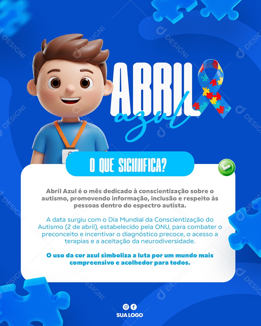 Abril Azul Mês de Conscientização Autismo Social Media PSD Editável
