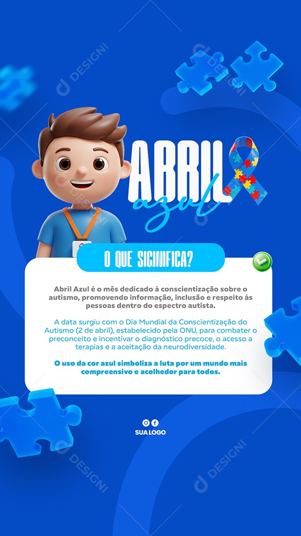 Story Abril Azul Mês de Conscientização Autismo Social Media PSD Editável