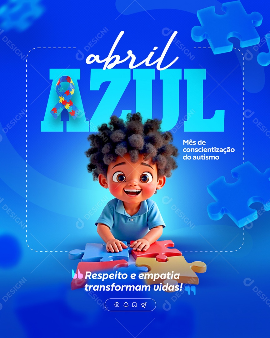Abril Azul Mês de Conscientização Autismo Social Media PSD Editável