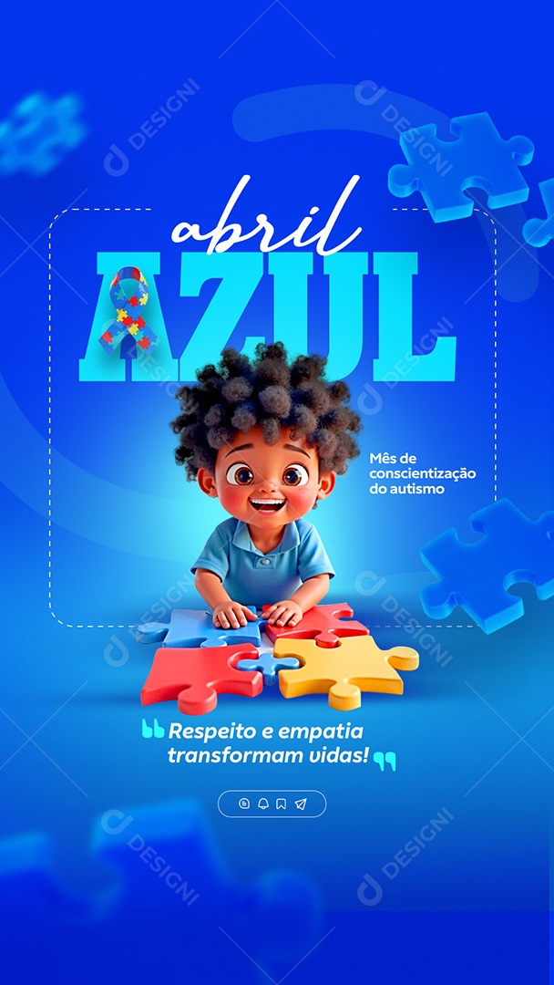 Story Abril Azul Mês de Conscientização Autismo Social Media PSD Editável