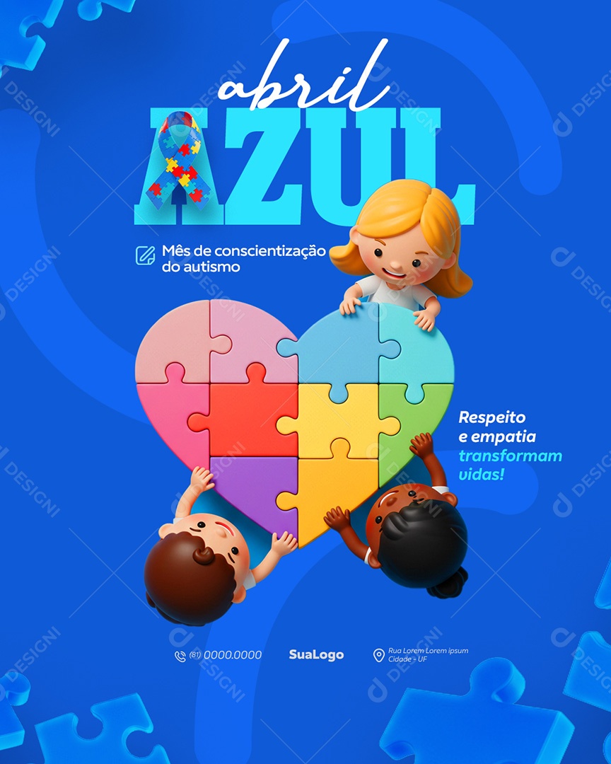 Abril Azul Mês de Conscientização Autismo Social Media PSD Editável
