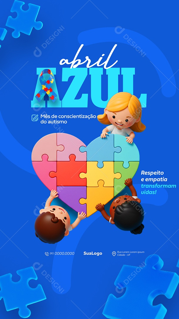 Story Abril Azul Mês de Conscientização Autismo Social Media PSD Editável