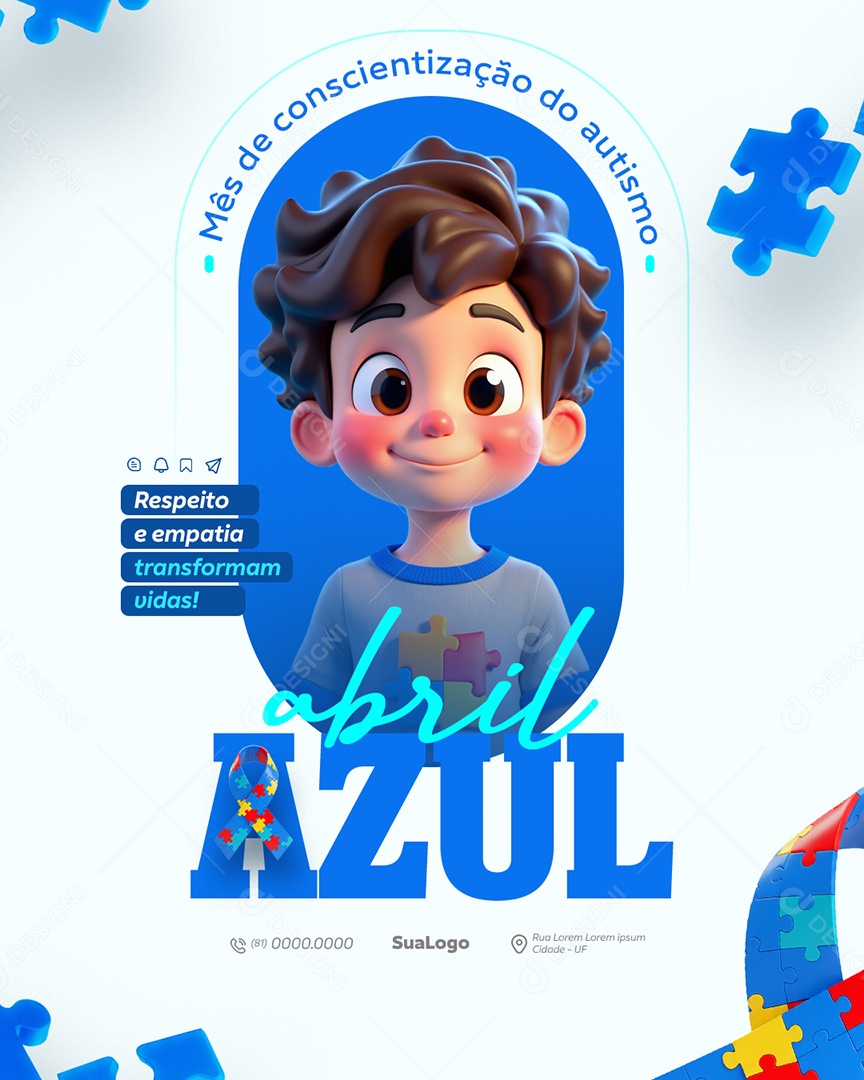 Abril Azul Mês de Conscientização Autismo Social Media PSD Editável