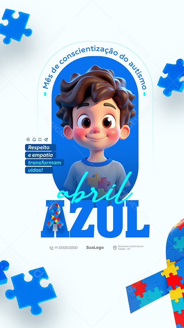 Story Abril Azul Mês de Conscientização Autismo Social Media PSD Editável