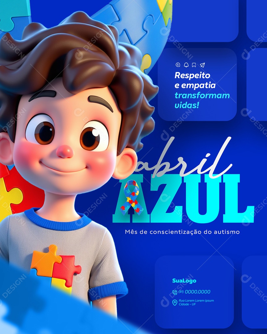 Abril Azul Mês de Conscientização Autismo Social Media PSD Editável