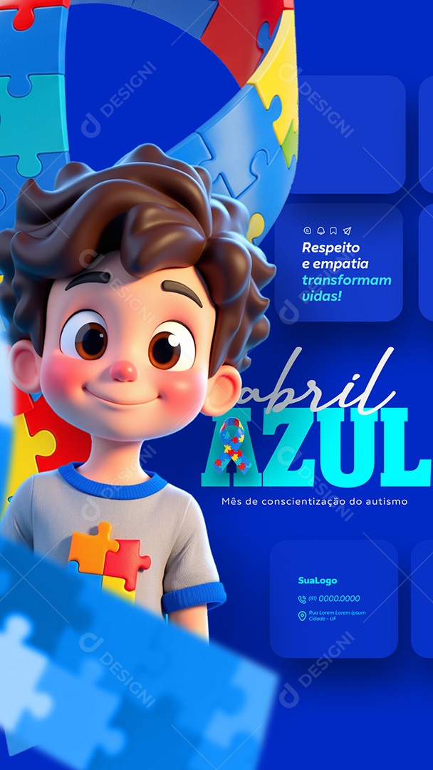 Story Abril Azul Mês de Conscientização Autismo Social Media PSD Editável