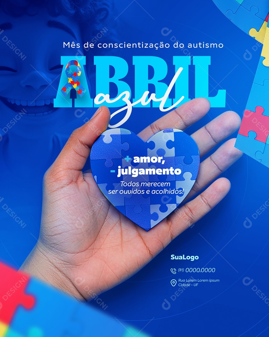 Abril Azul Mês de Conscientização Autismo Social Media PSD Editável