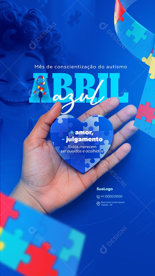 Story Abril Azul Mês de Conscientização Autismo Social Media PSD Editável
