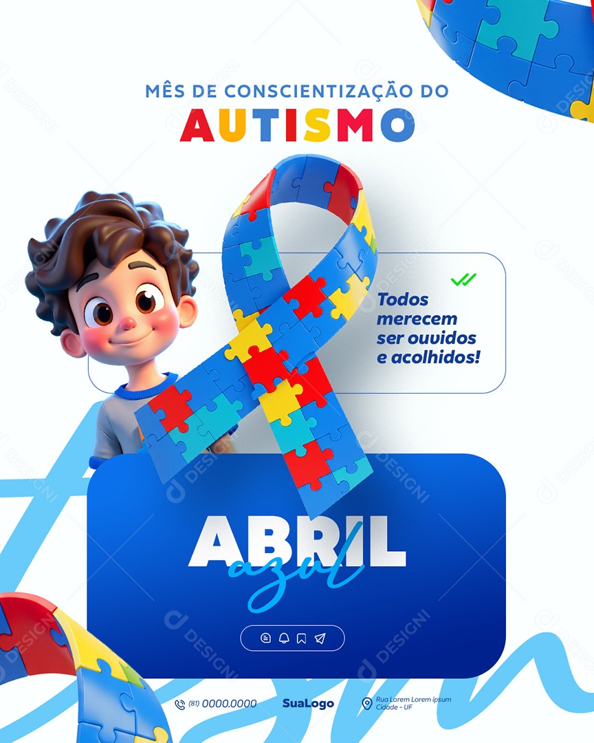 Abril Azul Mês de Conscientização Autismo Social Media PSD Editável