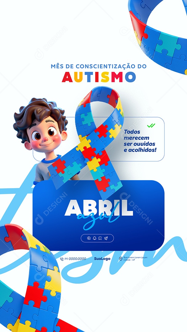Story Abril Azul Mês de Conscientização Autismo Social Media PSD Editável