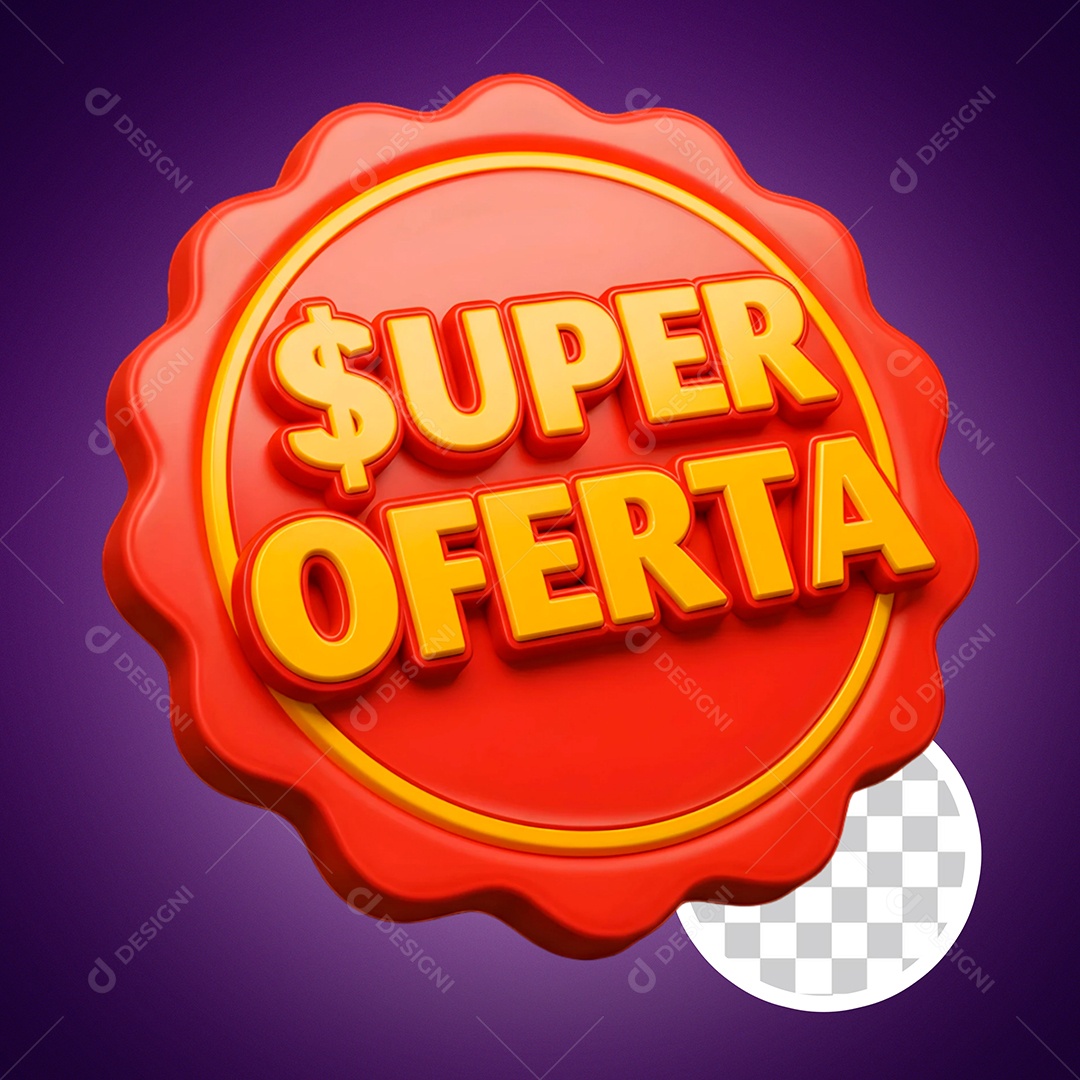 Selo 3D Super Ofertas Vermelho Amarelo para Composição PSD