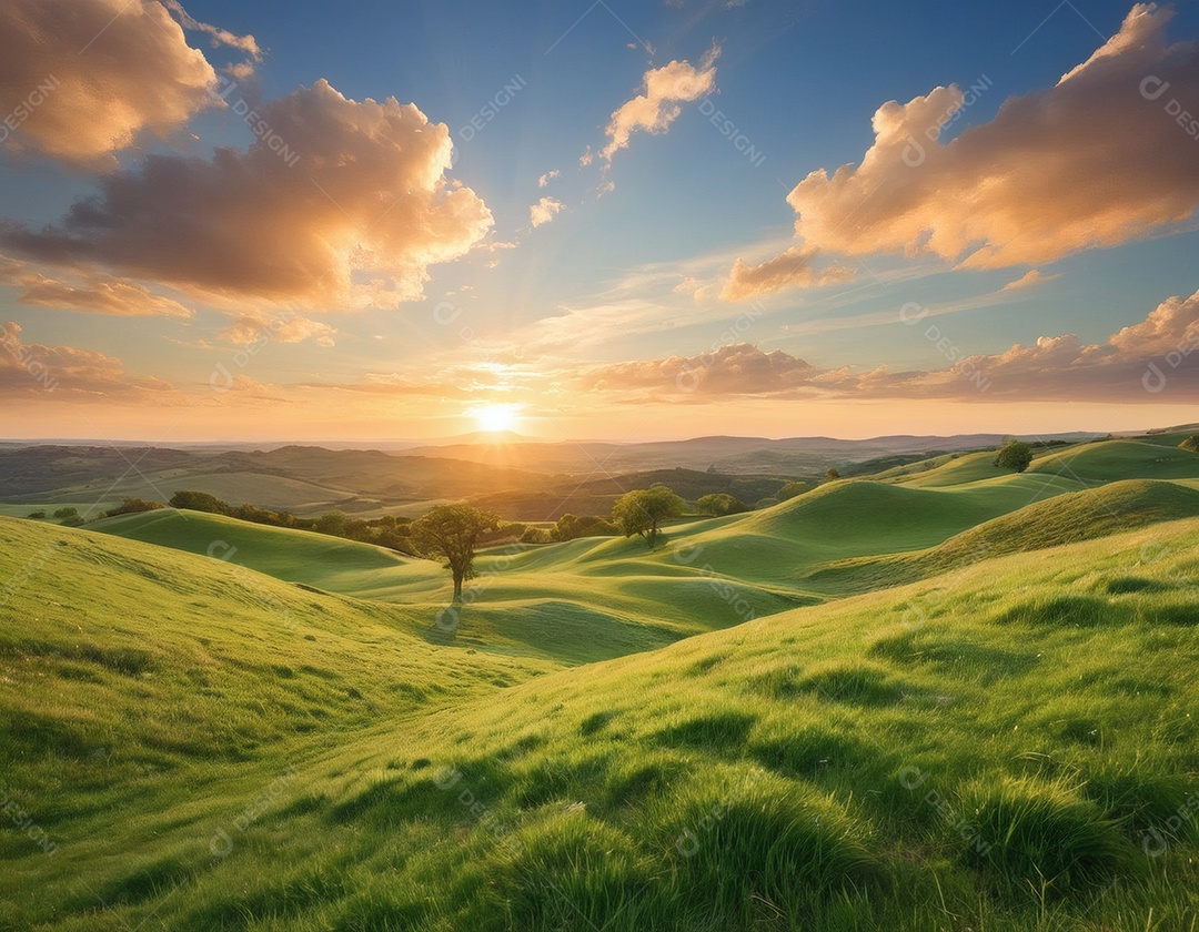 Campina com árvores e um céu lindo