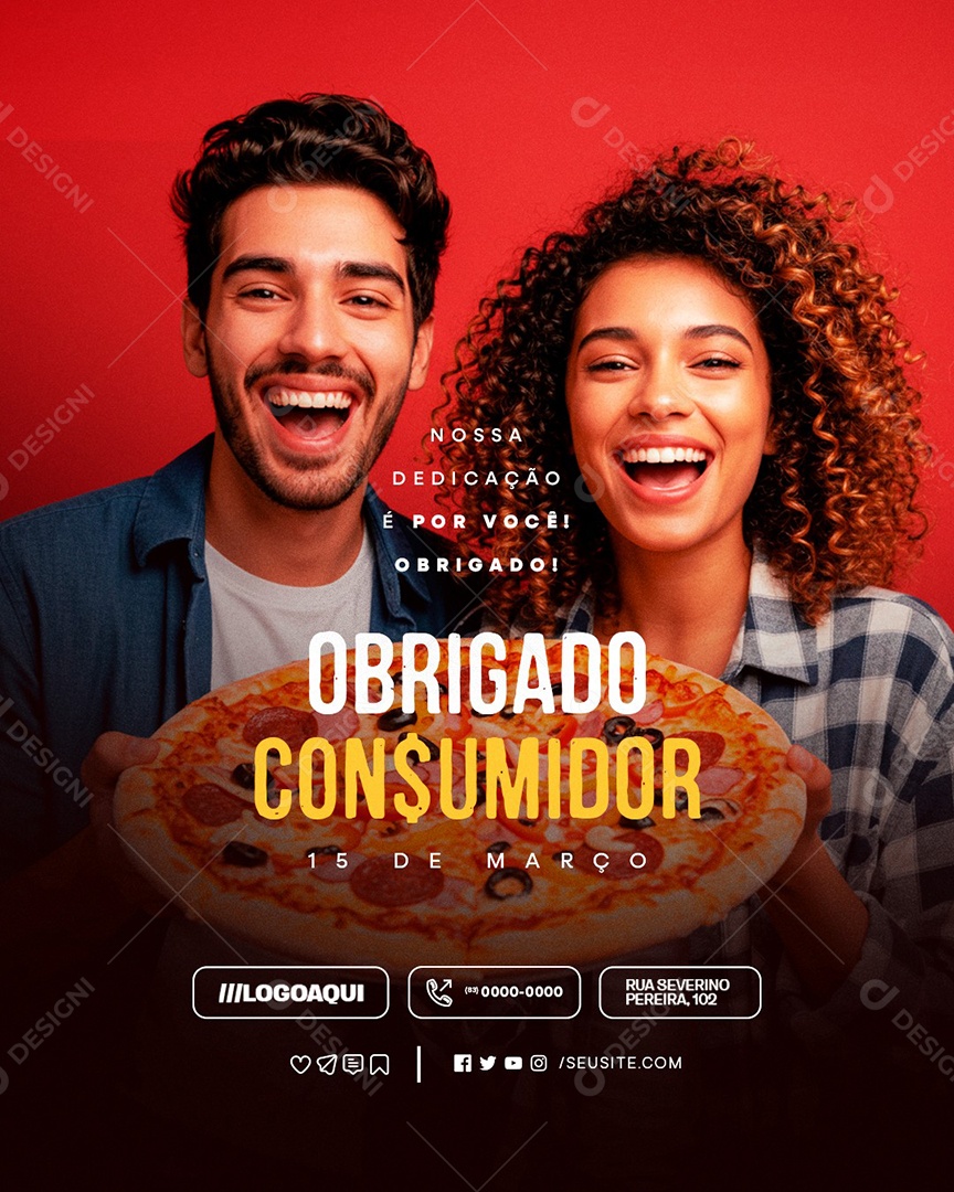 Social Media Dia do Consumidor 15 de Março Pizzaria Obrigado PSD Editável