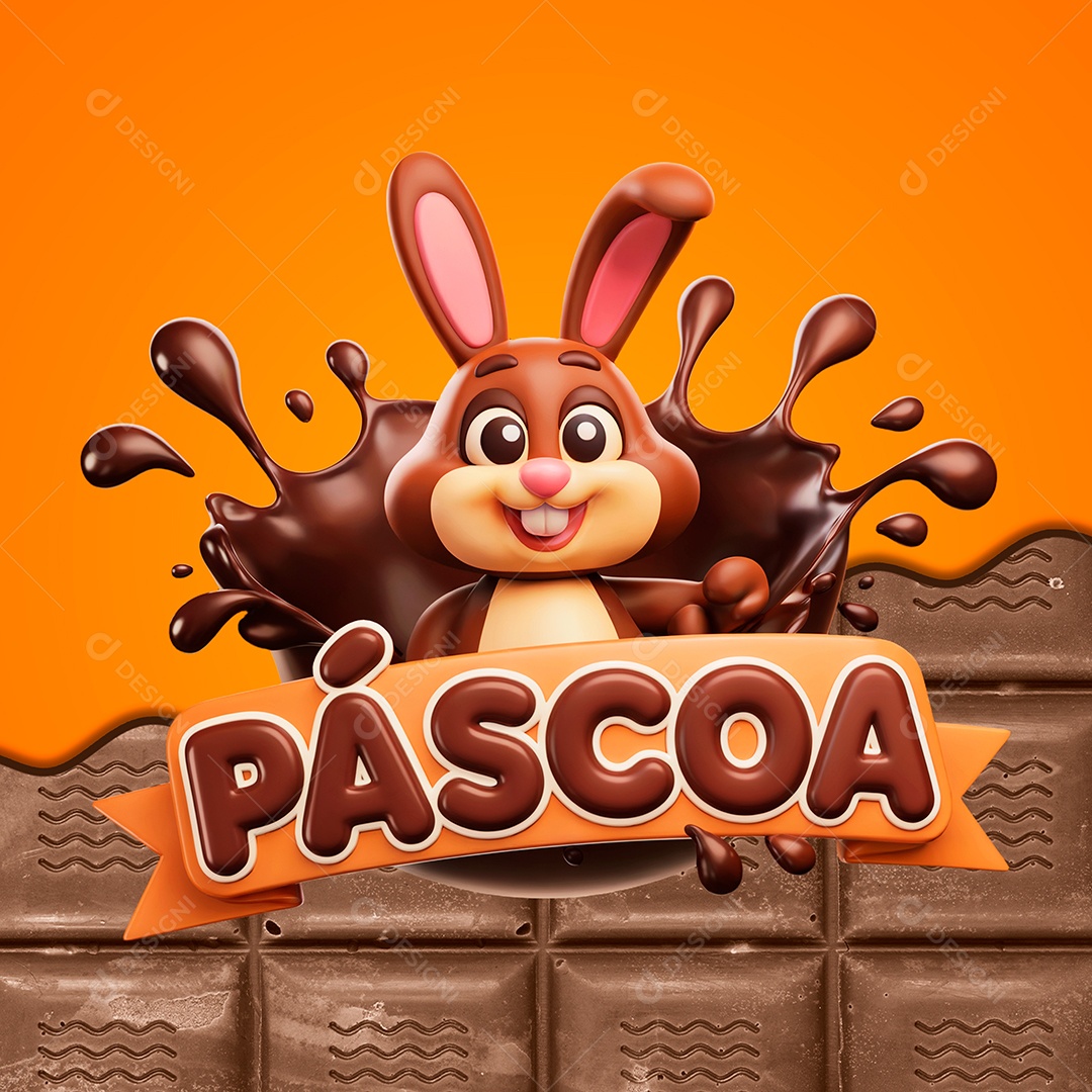 Selo 3D Páscoa Para Composição PSD