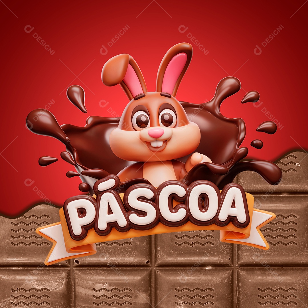Selo 3D Páscoa Para Composição PSD