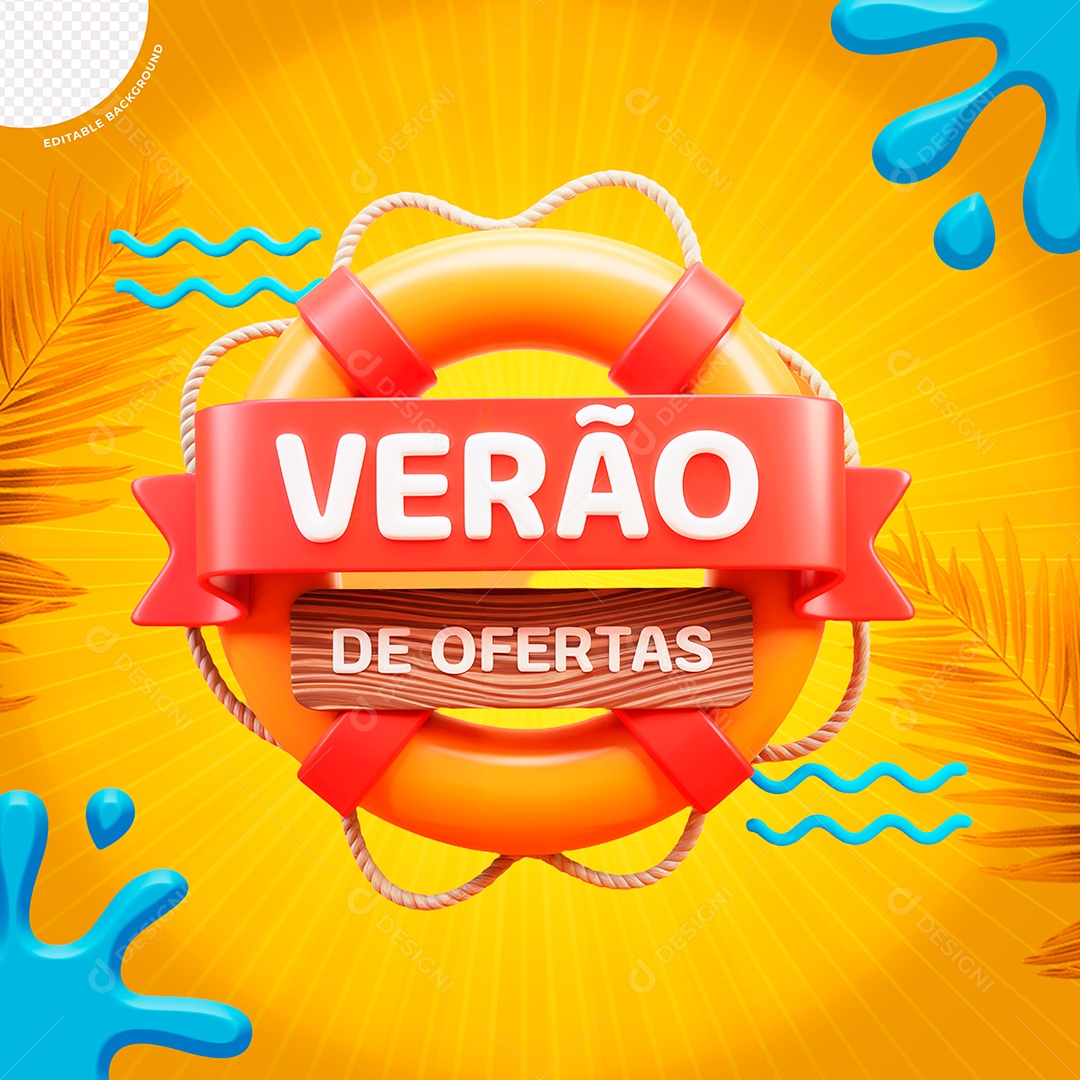 Selo 3D Verão de Ofertas para Composição PSD