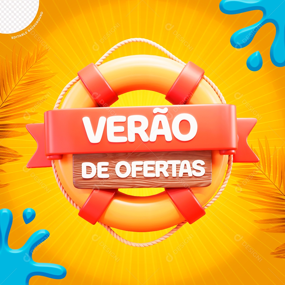 Selo 3D Verão de Ofertas para Composição PSD