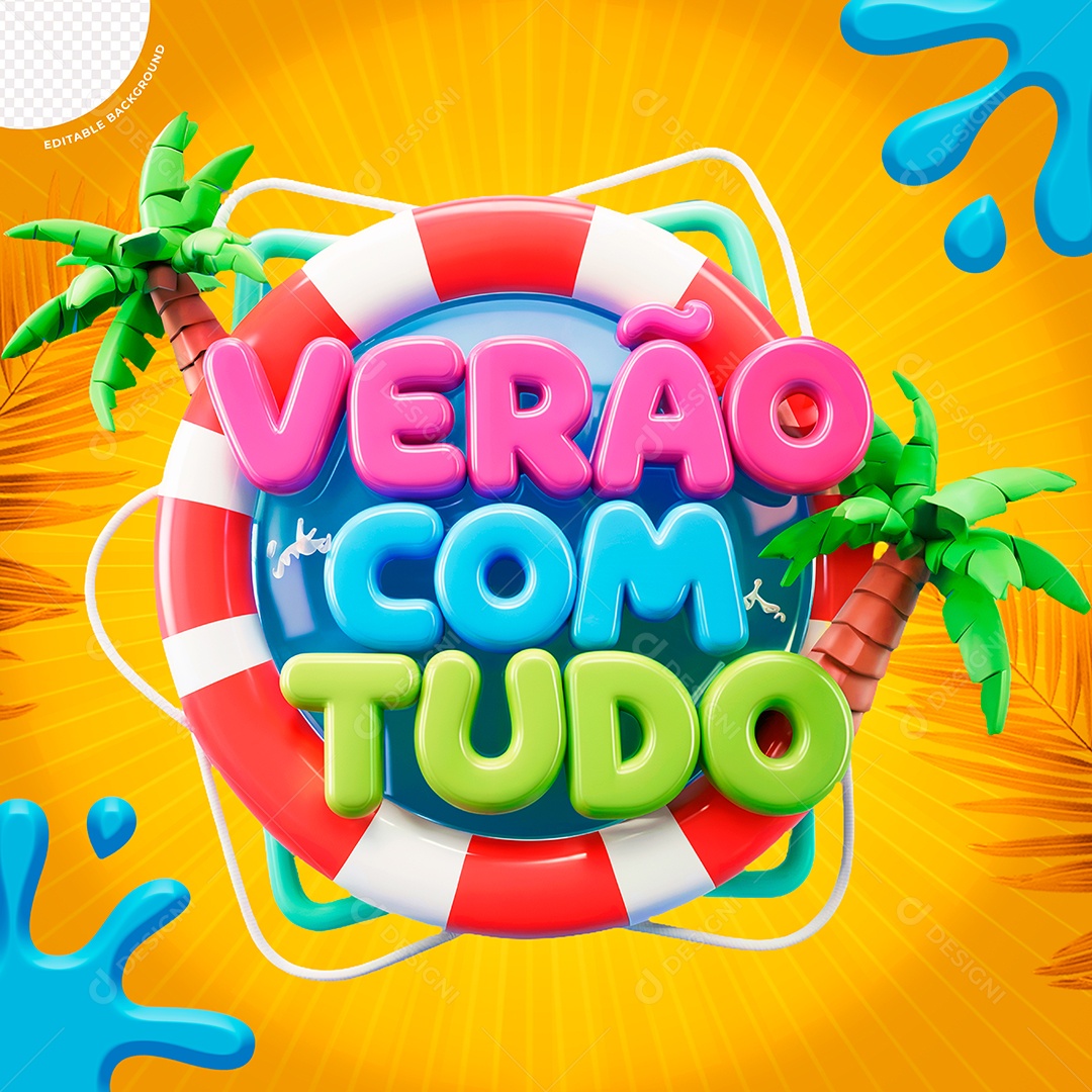 Selo 3D Verão Com Tudo para Composição PSD