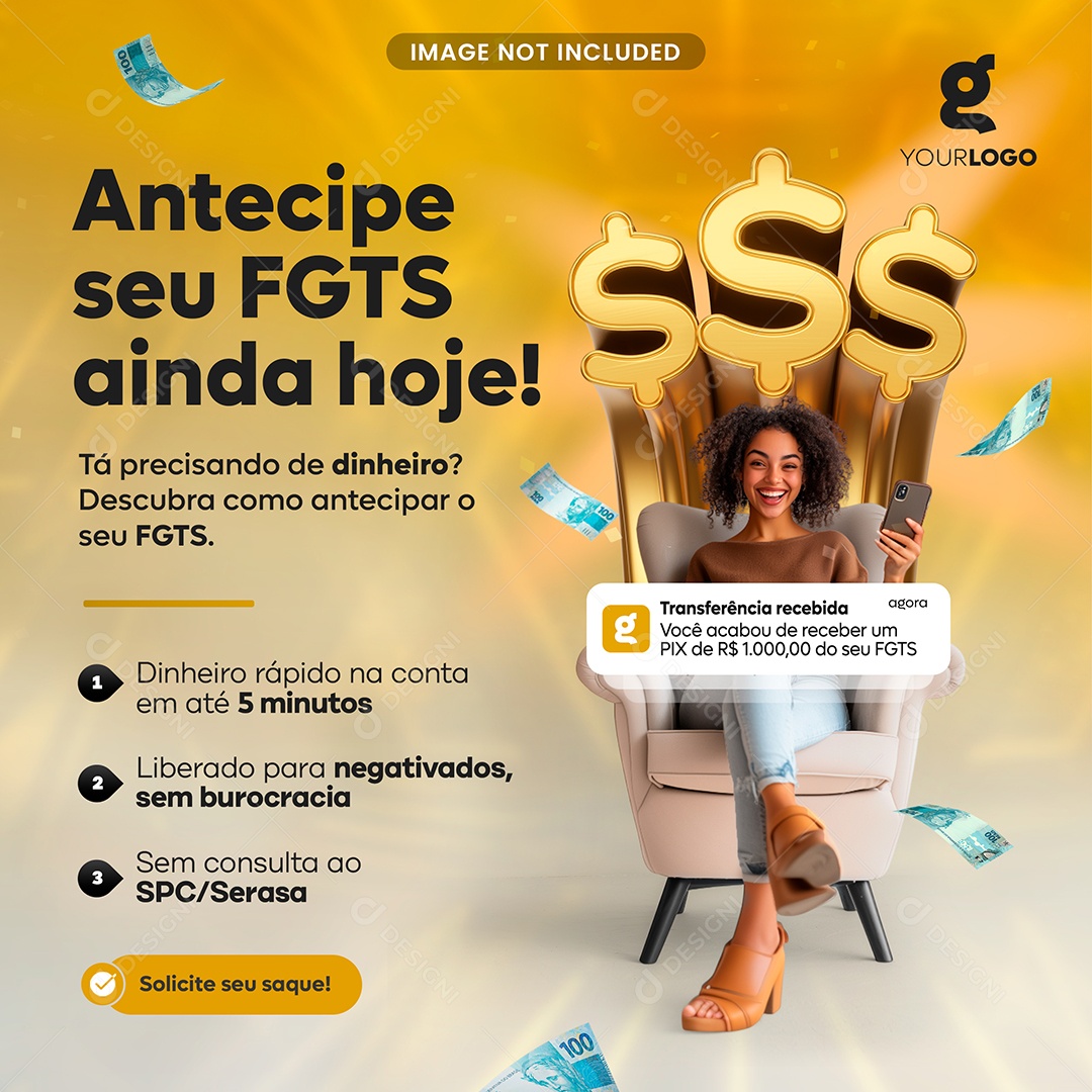 Empréstimo Antecipe Seu FGTS Ainda Hoje Social Media PSD Editável