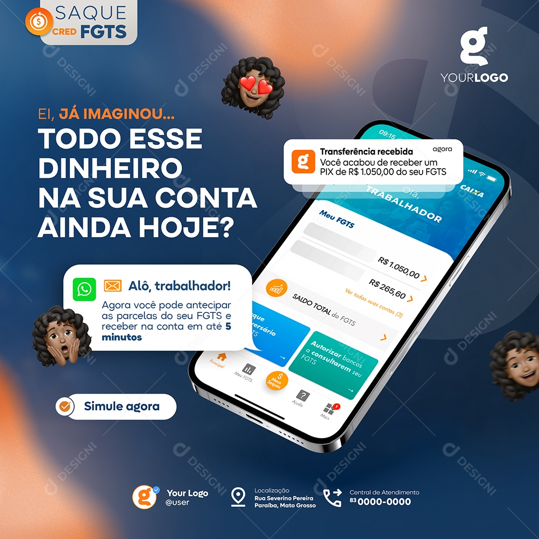 Empréstimo Todo Esse Dinheiro Na Sua Conta Ainda Hoje Social Media PSD Editável