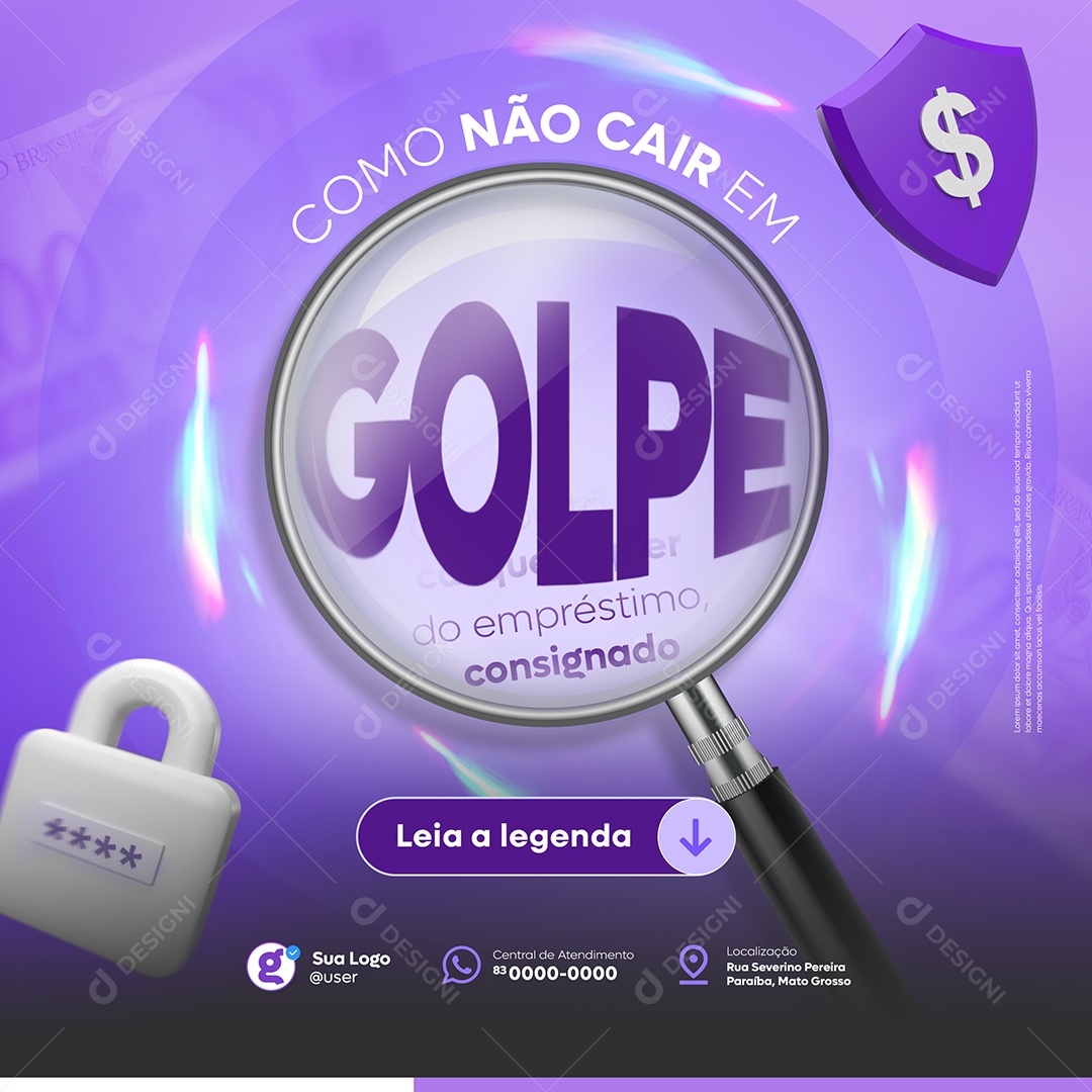 Como Não Cair Em Golpe do Empréstimo Consigndado Social Media PSD Editável