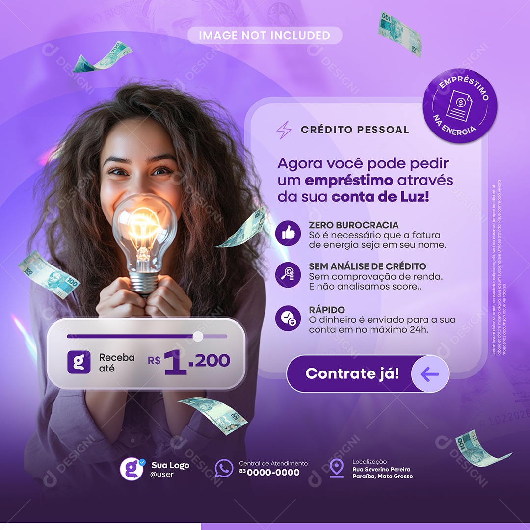 Agora Você Pode Pedir Empréstimo Através da Sua Conta de Luz Social Media PSD Editável