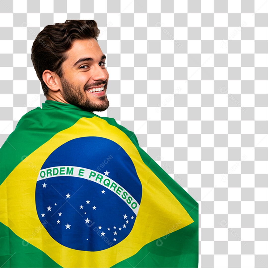 Homem com Bandeira do Brasil PNG Transparente
