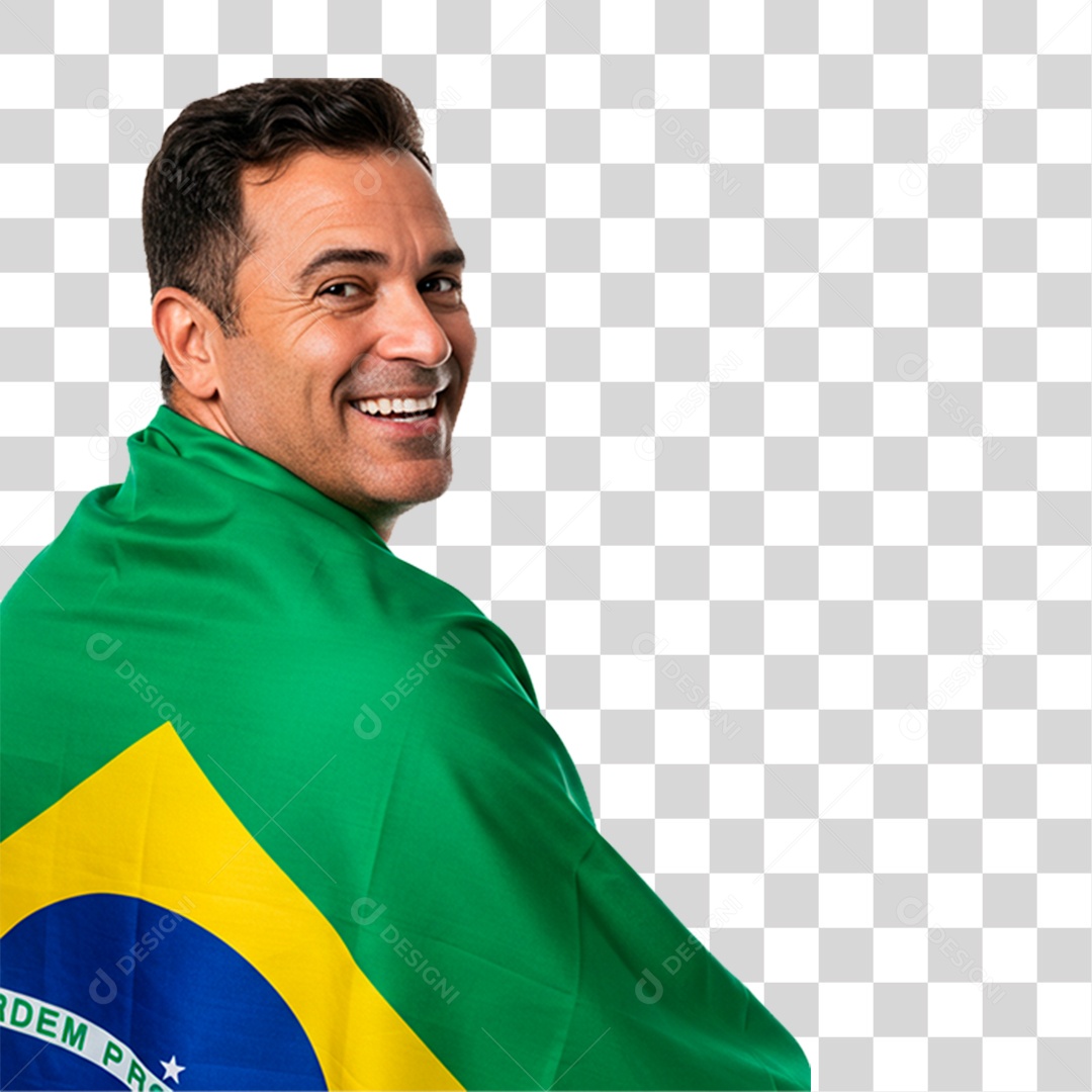 Homem com Bandeira do Brasil PNG Transparente
