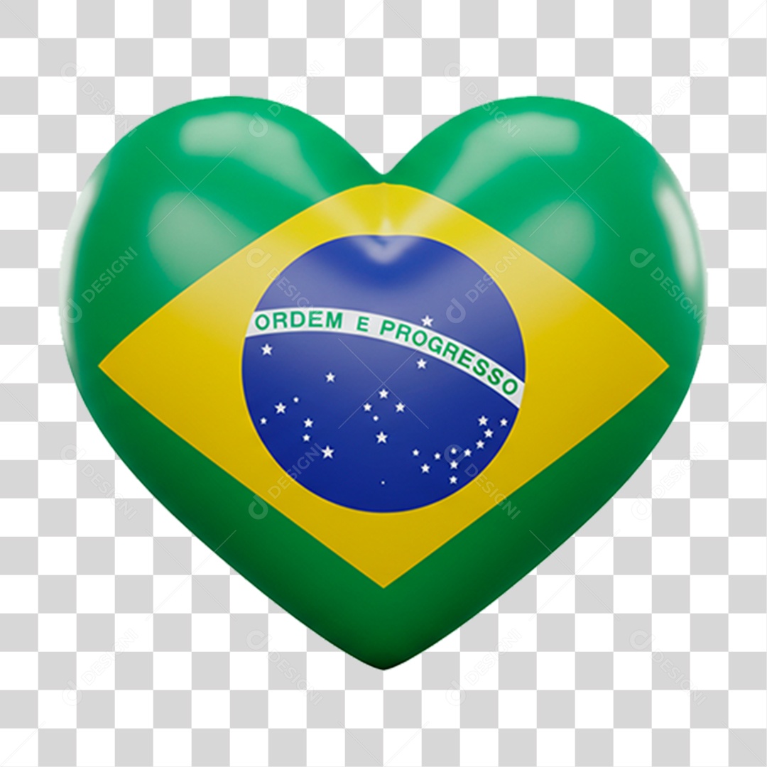 Coração com Bandeira e Cores do Brasil PNG Transparente