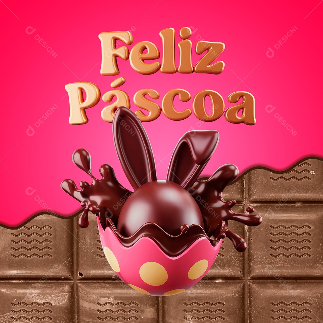 Selo 3D Feliz Páscoa Para Composição PSD