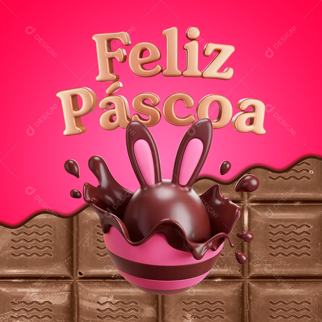 Selo 3D Feliz Páscoa Para Composição PSD