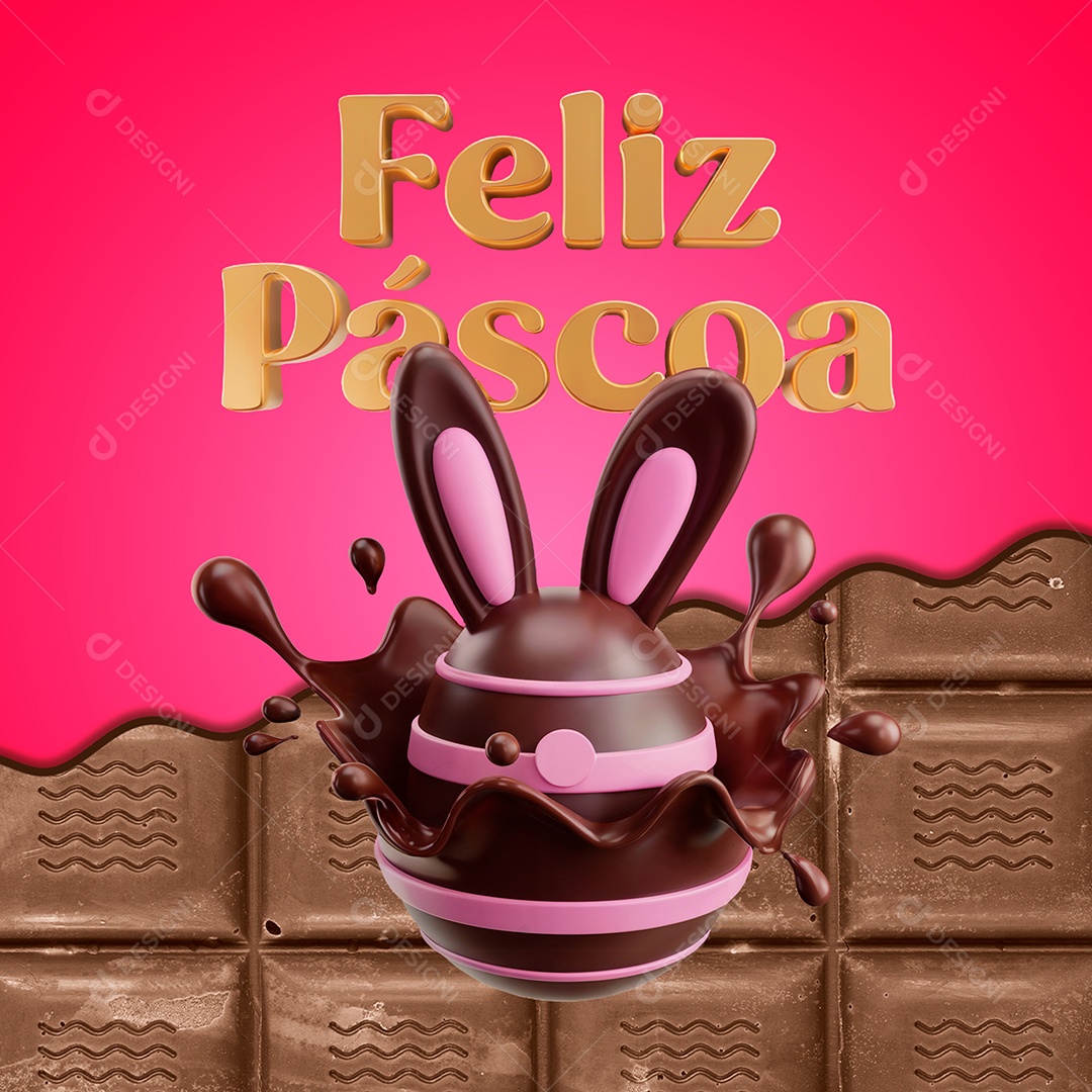 Selo 3D Feliz Páscoa Para Composição PSD