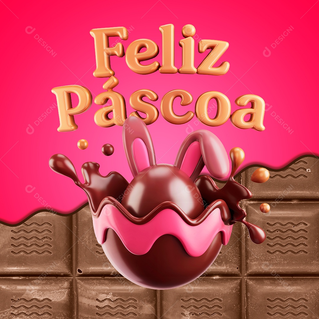 Selo 3D Feliz Páscoa Para Composição PSD