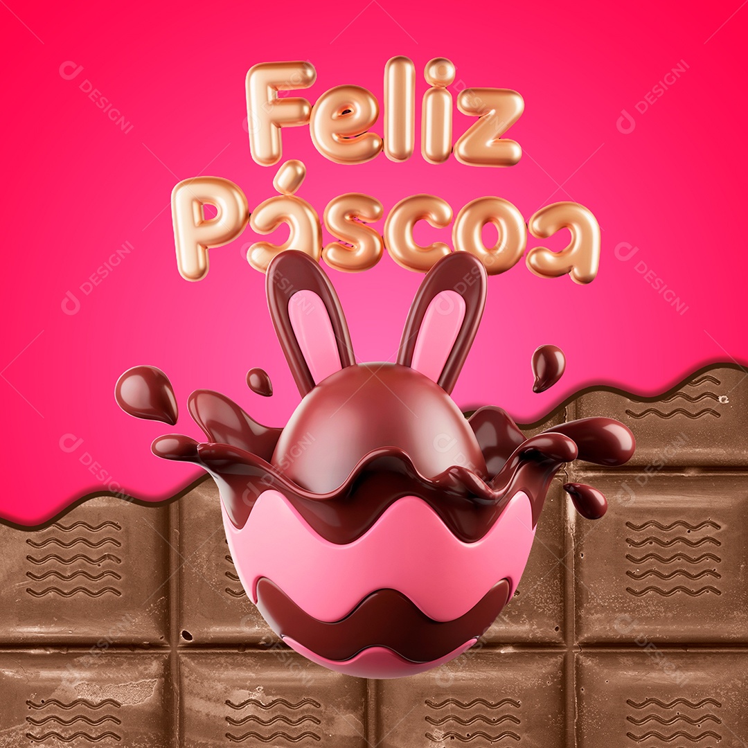 Selo 3D Feliz Páscoa Para Composição PSD