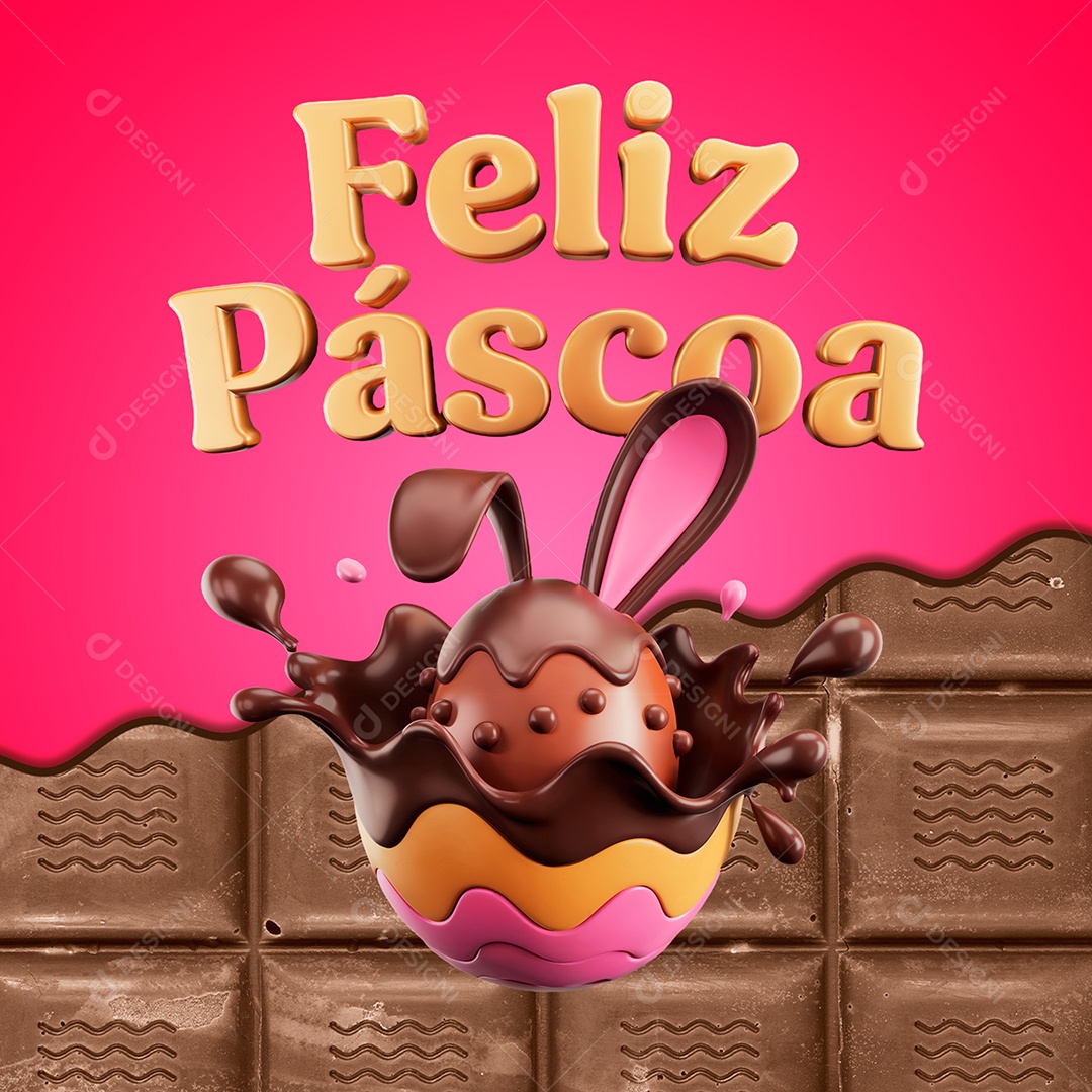 Selo 3D Feliz Páscoa Para Composição PSD