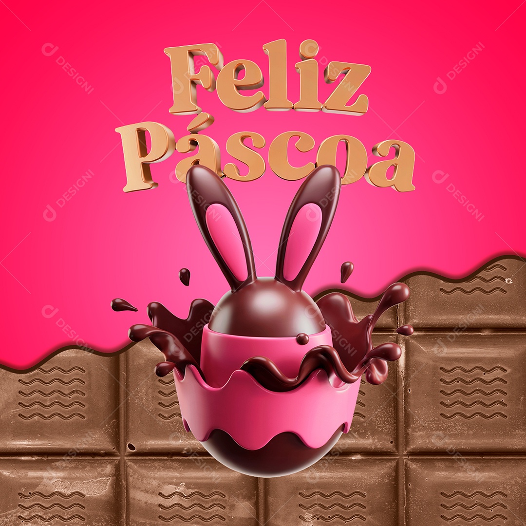 Selo 3D Feliz Páscoa Para Composição PSD