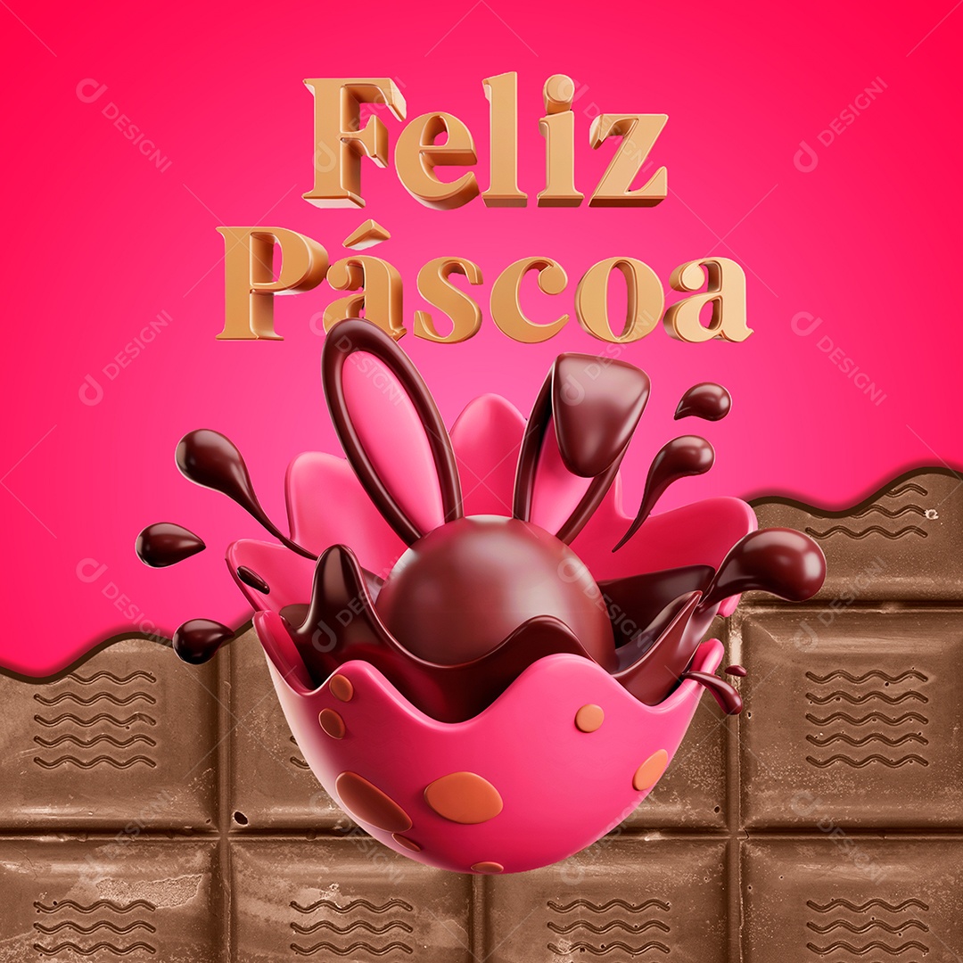 Selo 3D Feliz Páscoa Para Composição PSD