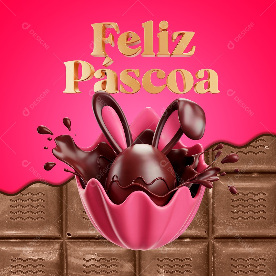 Selo 3D Feliz Páscoa Para Composição PSD