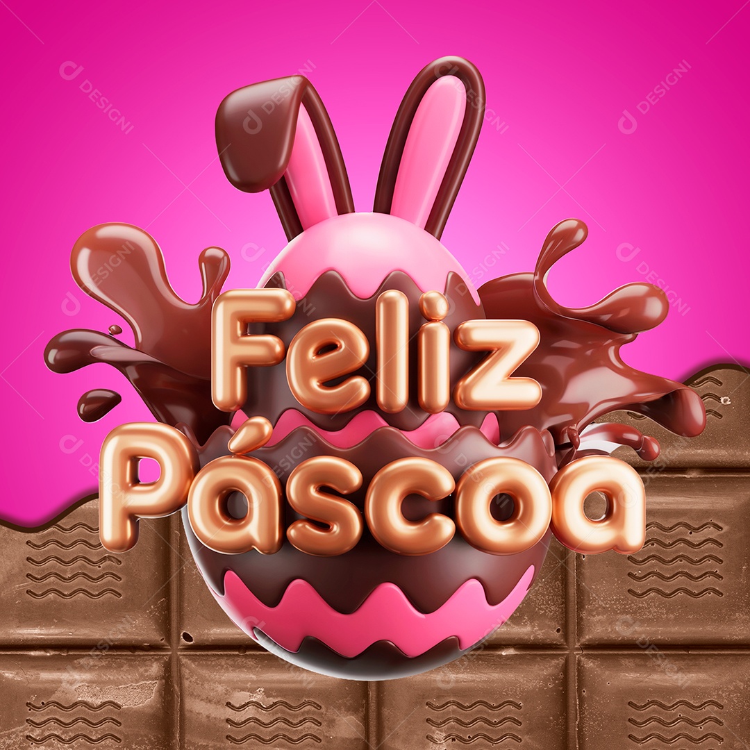 Selo 3D Feliz Páscoa Para Composição PSD