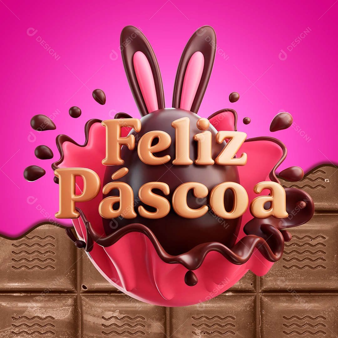 Selo 3D Feliz Páscoa Para Composição PSD