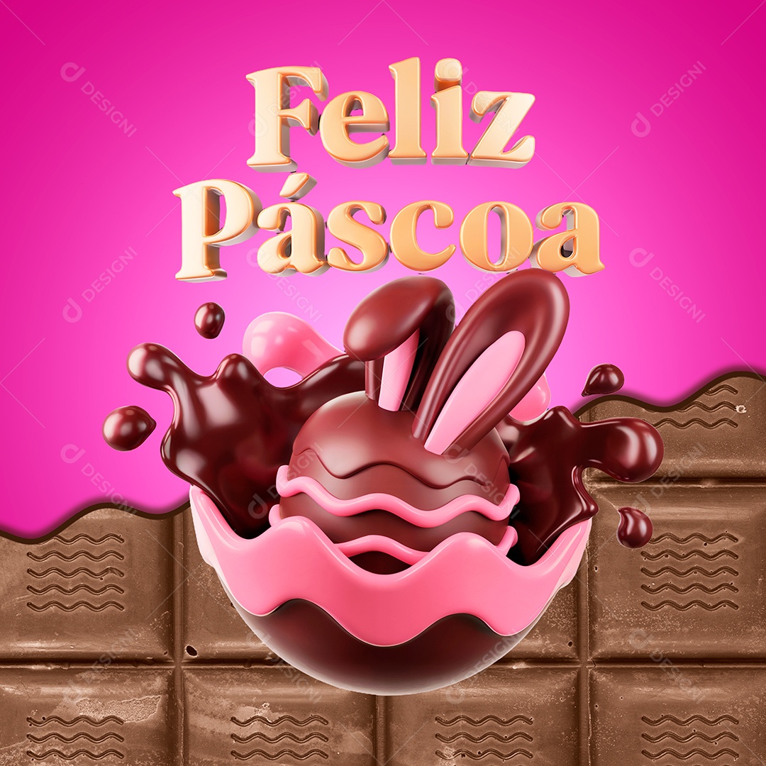 Selo 3D Feliz Páscoa Para Composição PSD