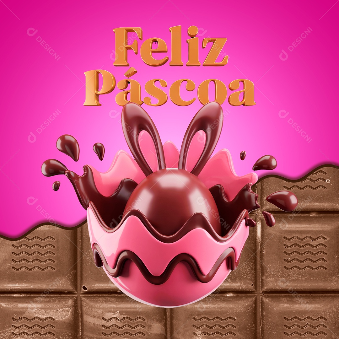 Selo 3D Feliz Páscoa Para Composição PSD