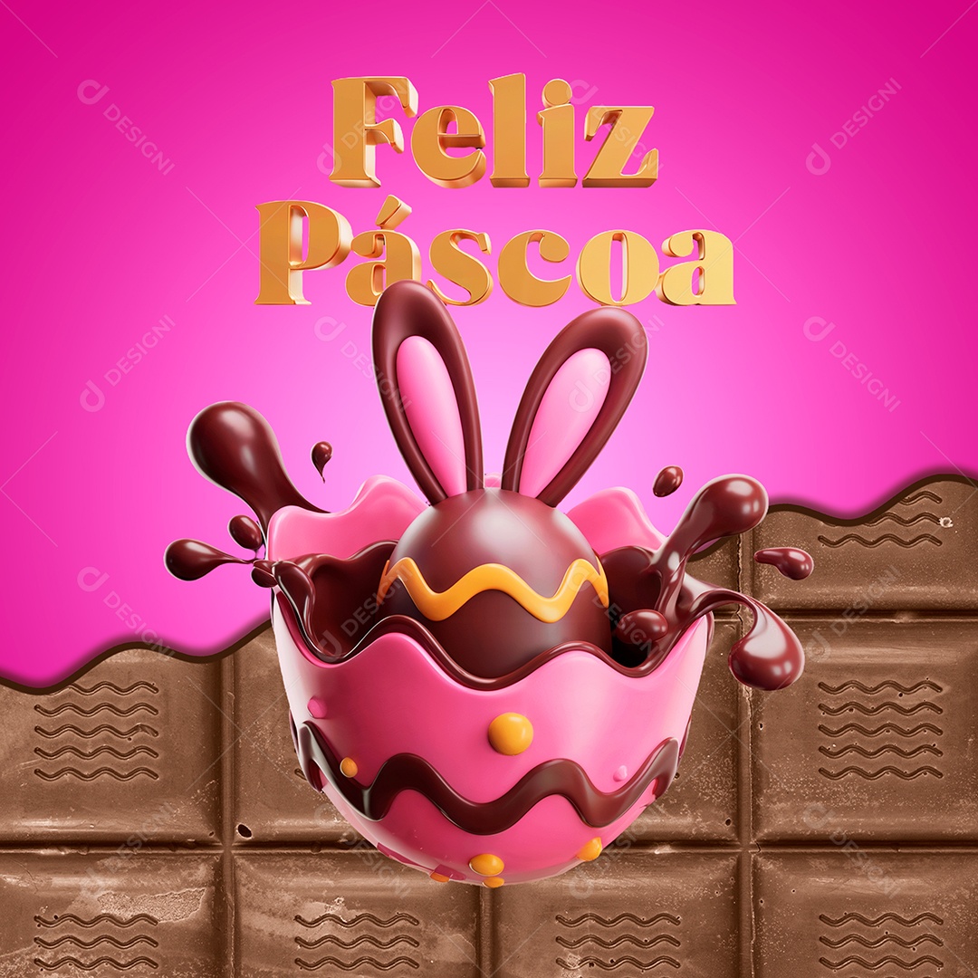 Selo 3D Feliz Páscoa Para Composição PSD