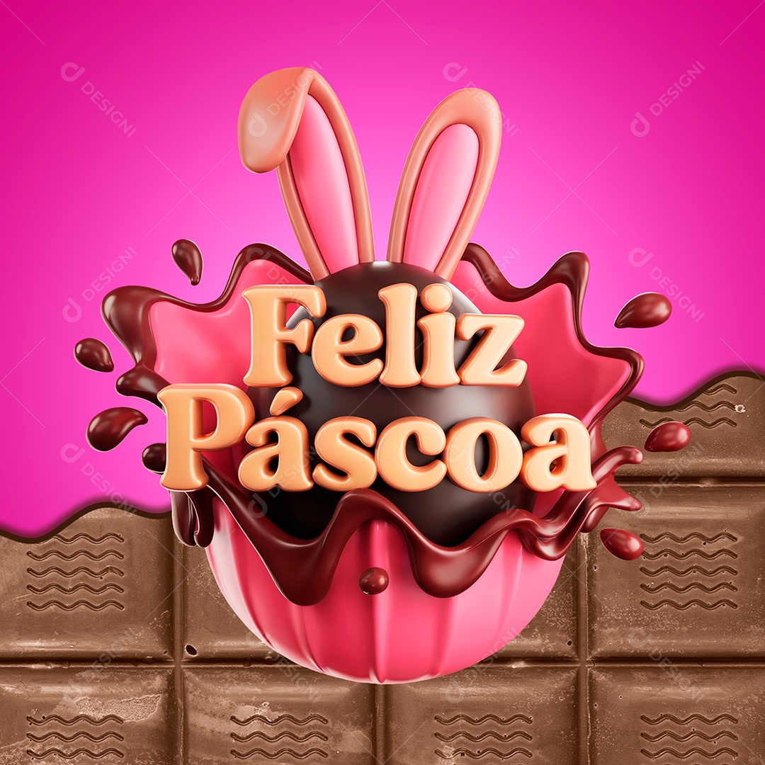 Selo 3D Feliz Páscoa Para Composição PSD