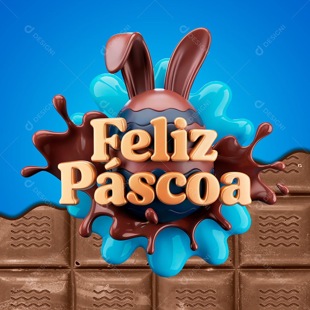 Selo 3D Feliz Páscoa Para Composição PSD