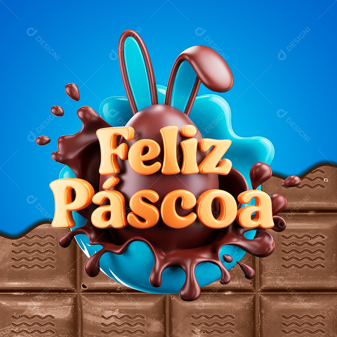 Selo 3D Feliz Páscoa Para Composição PSD