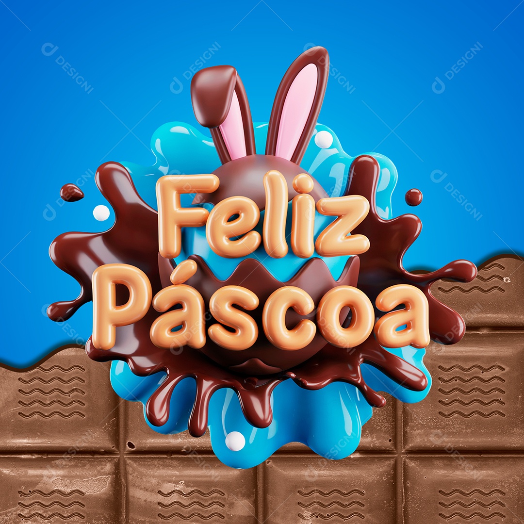 Selo 3D Feliz Páscoa Para Composição PSD
